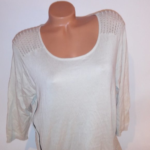 Lane Bryant Blouse Lightweight Sweater 14 16 Solid Beige Zipper Detail 3/4 Sleev - Picture 3 of 10